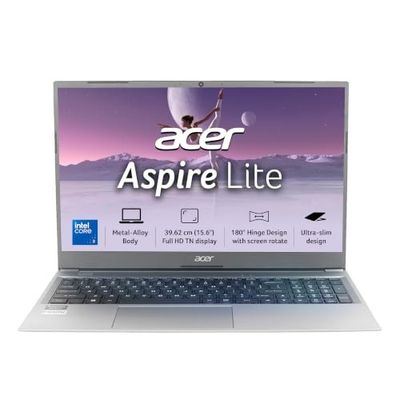 Acer Aspire Lite, Intel Core 3-100U Processor, 8GB DDR4 RAM/512GB SSD, 39.62cm/15.6" FHD IPS Display, Win 11 Home, Steel Gray, 1.59 Kg,AL15-53, Thin & Light Laptop