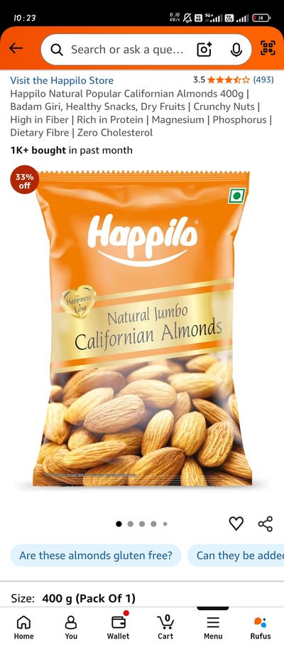400gm happilo cashew @306/286 subscribe then cancel sbcrptn