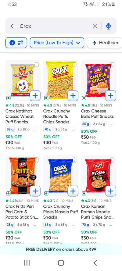 🥨 Crax Snacks Sale Up to 70% OFF | ₹18 Starting |