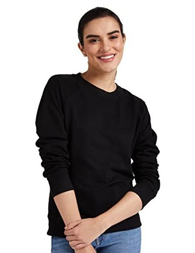 Amazon Brand - Symbol Women's Cotton Blend Round Neck Regular Fit Cropped Sweatshirt (Pullover) (Available in Plus Sizes)