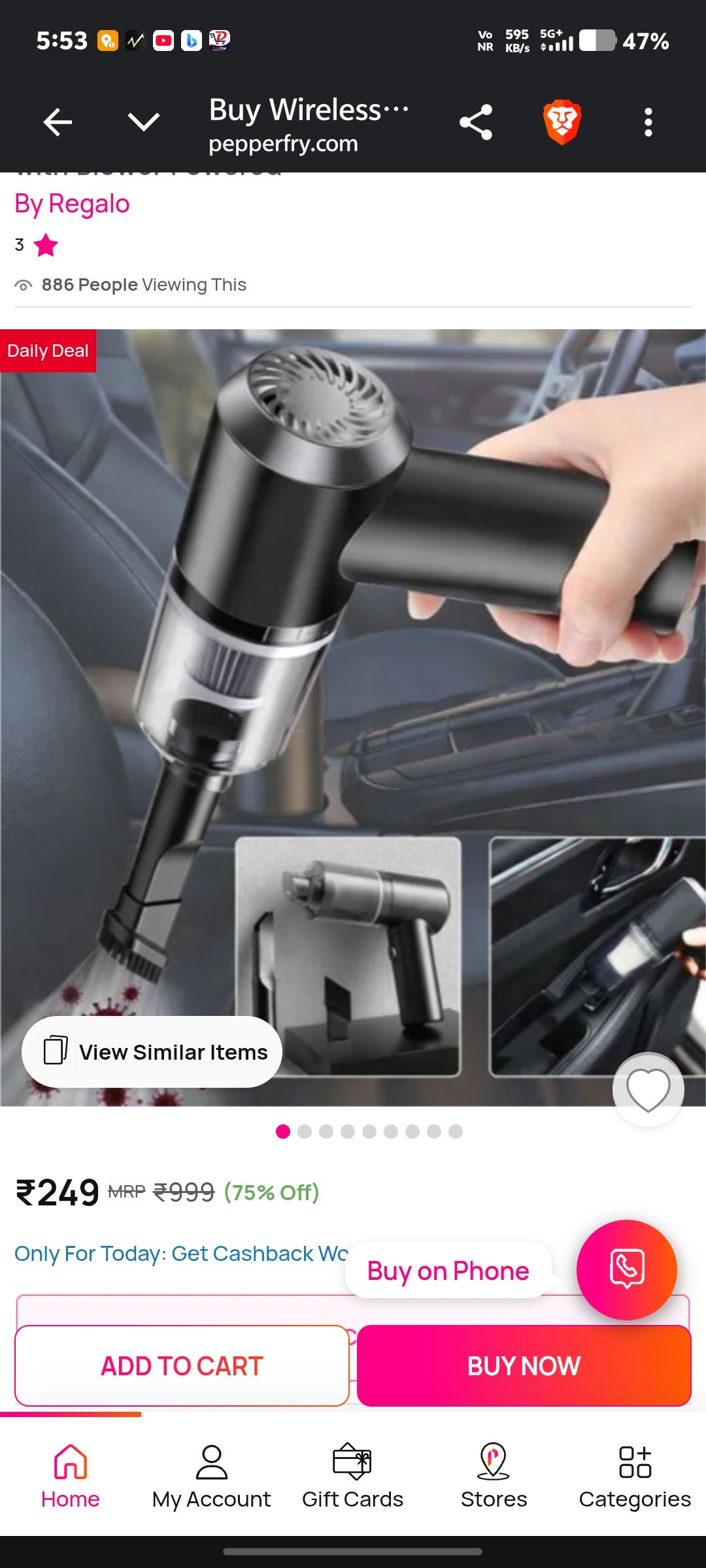 Deal-@250 Wireless Portable Car Vacuum Cleaner with Blower Powered