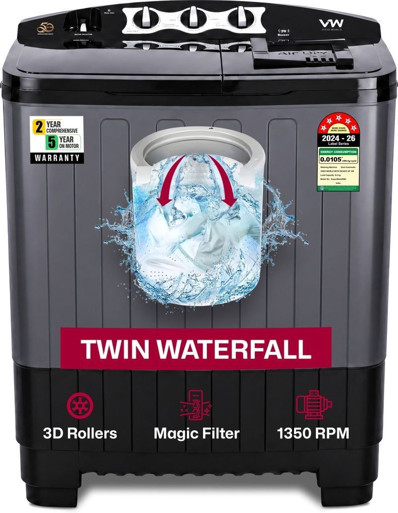 VW 8.5 kg Semi-Automatic Top Load Washer only Grey (V8 SupremeWash)