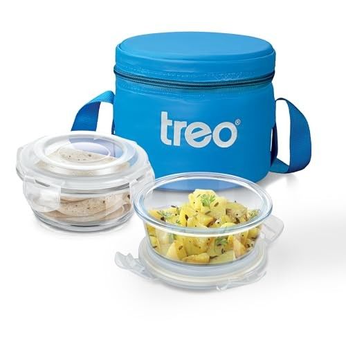 Treo by Milton Sky Lite Tiffin Horizontal | 2 Round Containers (400 ml Each) with Jacket