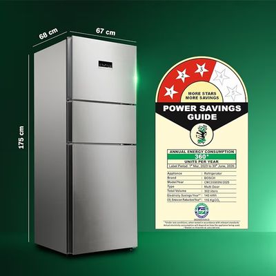 Bosch MaxFlex Convert 303L 3 Star Inverter Frost Free Triple Door Fridge