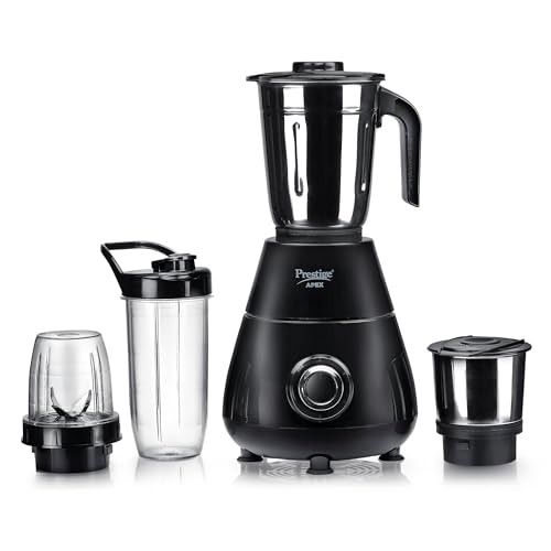 Prestige Apex Blendo 500 Watt Mixer Grinder with 4 Jars (2 Stainless Steel Jars + 2 Nutri Blend) | Super Efficient SS Blades | Black | 2Y Warranty | ISI Certified