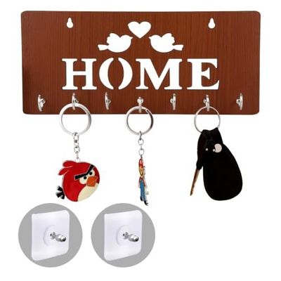 Sehaz Artworks Wooden Key Holder for Wall (7 Hooks, 2-Bird)