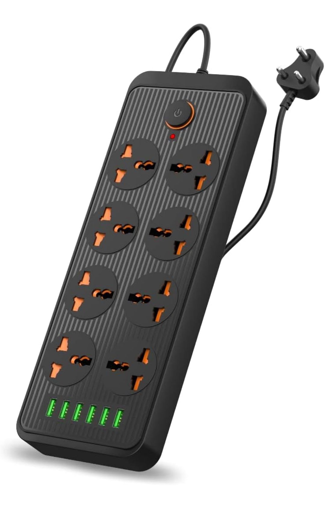 Portronics Power Plate 7 with 6 USB Port + 8 Power Sockets Smart Electric Universal Extension Board Multi Plug with 2500W, 2Mtr Cord Length, 2.1A USB Output(Black)