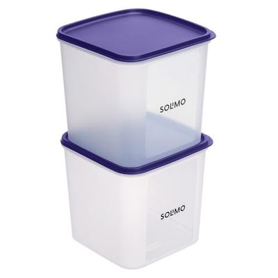 Amazon Brand - Solimo Square Modular Plastic Storage Container | Airtight | BPA-Free | Set of 2 | 3.9 L (Blue)