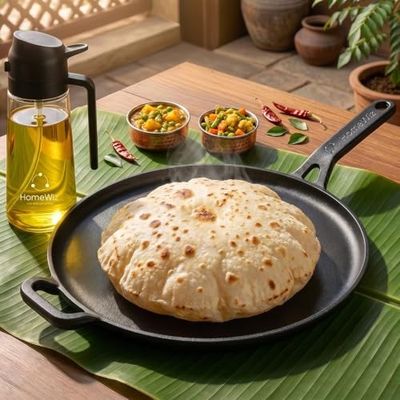 HomeWiz Cast Iron Roti Tawa 28 cm | Free Oil Dispenser 500ml [₹2550 Coupon]