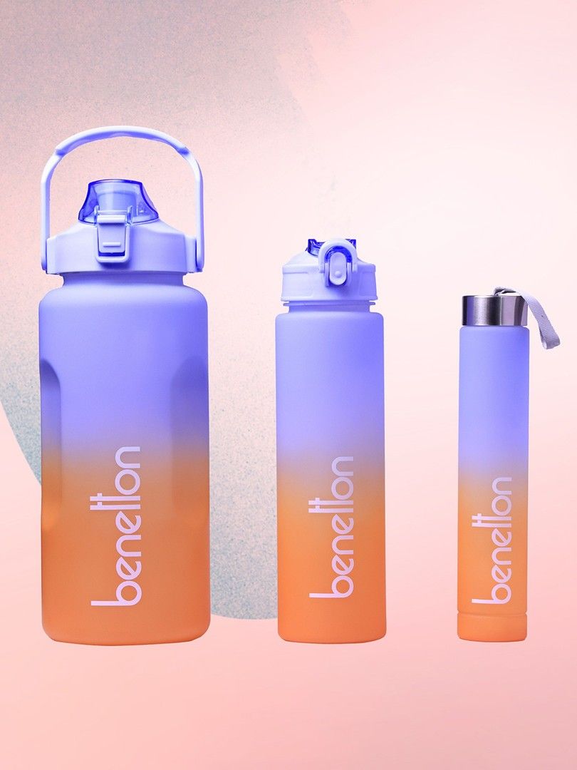 Buy United Colors Of Benetton Blue & Orange Set Of 3 Plastic Colourblocked Water Bottle - Water Bottle for Unisex 383912