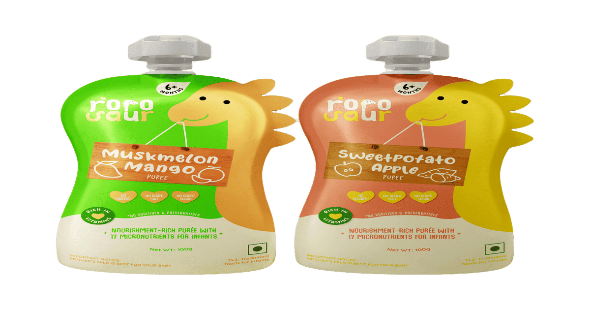Check out Rorosaur Fruit Purees for Babies, Sweetpotato Apple & Muskmelon Mango INSTAMART