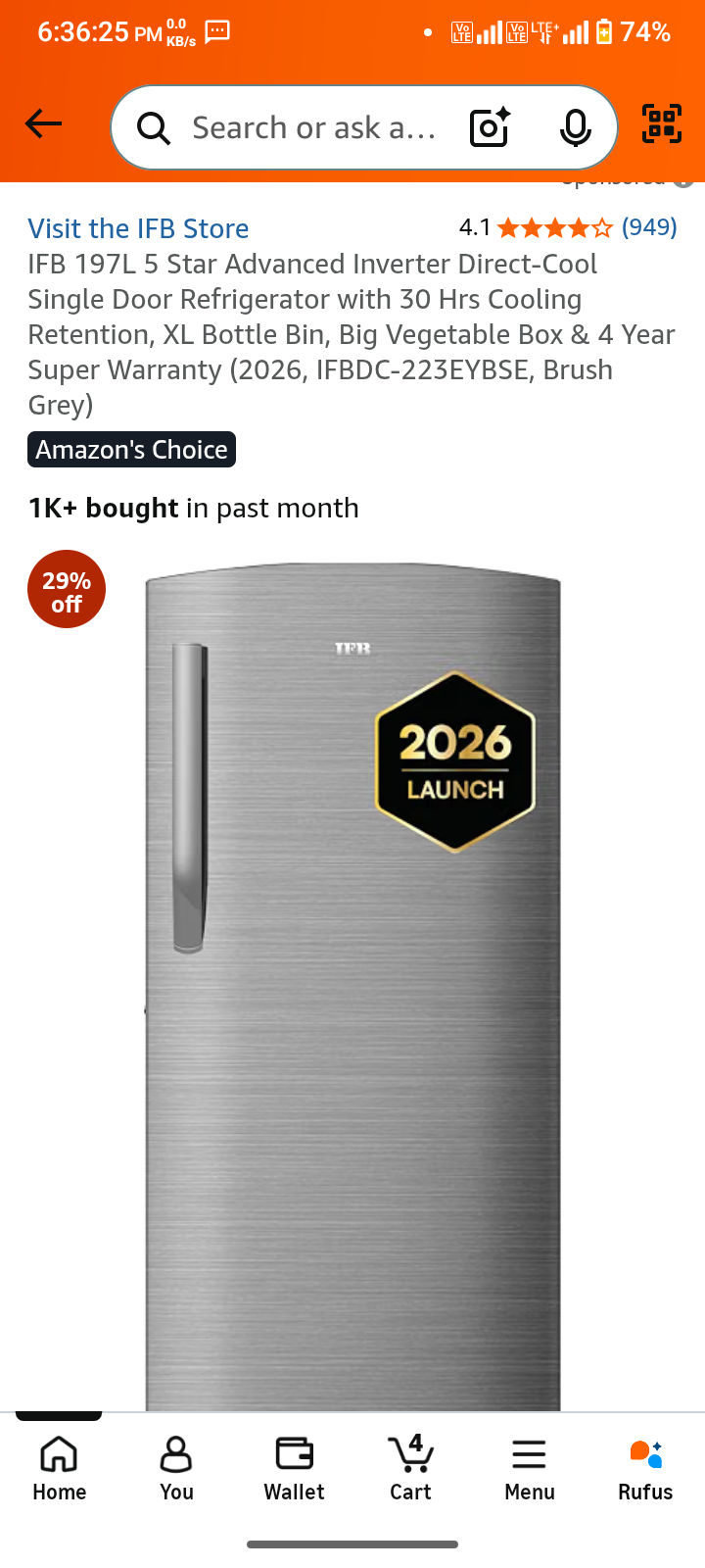 IFB 197L 5 Star Advanced Inverter Refrigerator @12740