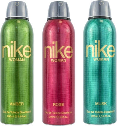 Buy Nike Women Deodorant Spray Combo (Amber + Rose + Musk) - 200ml Each | Pack of 3 Long Lasting Body Spray | Odour Control & Freshness | Deo for Women Online at Low Prices in India - Amazon.in