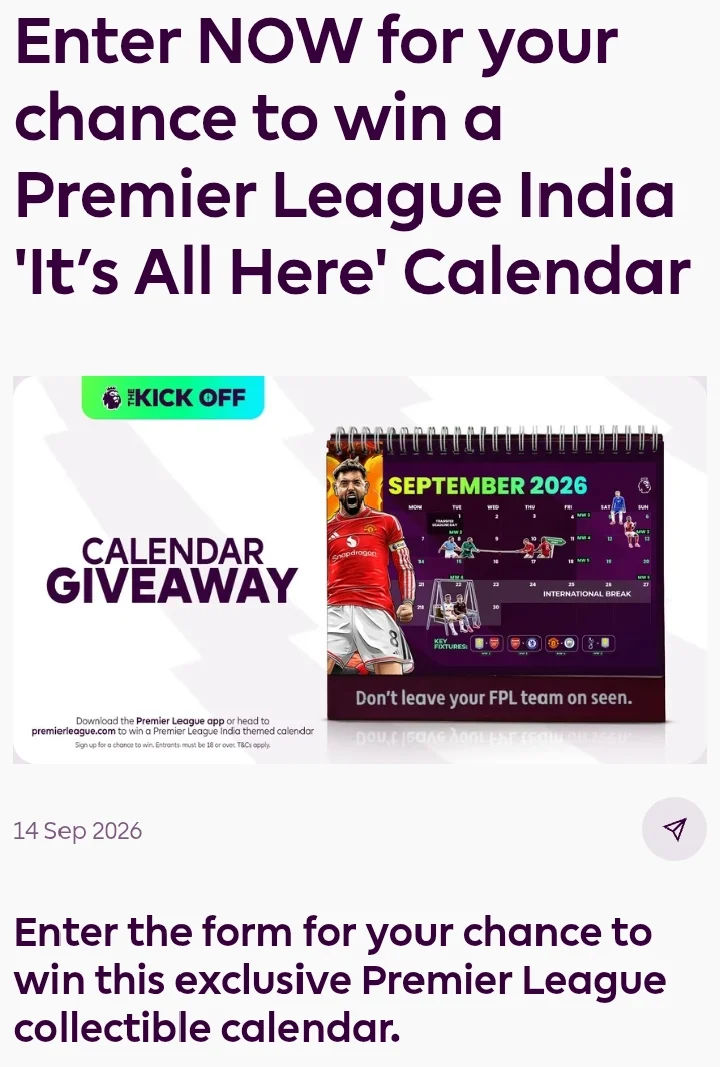 Premier League India: Win an Exclusive “It’s All Here” Calendar