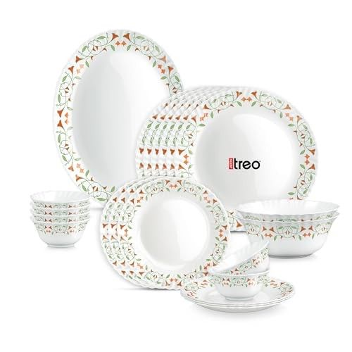 Treo by Milton Opalware Aurelia Meena Dinner Set of 21 | Serving for 6 | Microwave & Dishwasher Safe | Bone-Ash Free | Tempered Toughness | Plates & Bowls | Crockery Set for Dining & Gifting