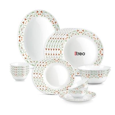 Treo by Milton Opalware Aurelia Meena Dinner Set of 21 | Serving for 6 | Microwave & Dishwasher Safe | Bone-Ash Free | Tempered Toughness | Plates & Bowls | Crockery Set for Dining & Gifting