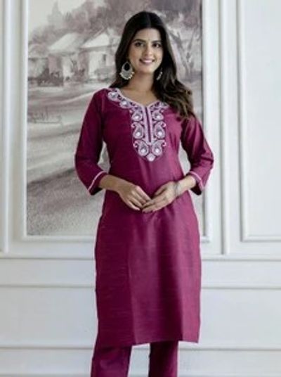 Auzaai Collection Women's Intricate Embroidered Straight Kurta with Dupatta Set