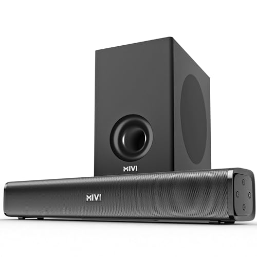 Mivi Hip Hop 300 Soundbar with Subwoofer, 90 Watts Compact Home Theatre Sound Bar and 1 External Sub-woofer, 2.1 Channel, Multiple Input Modes, Bluetooth v5.3, Made in India