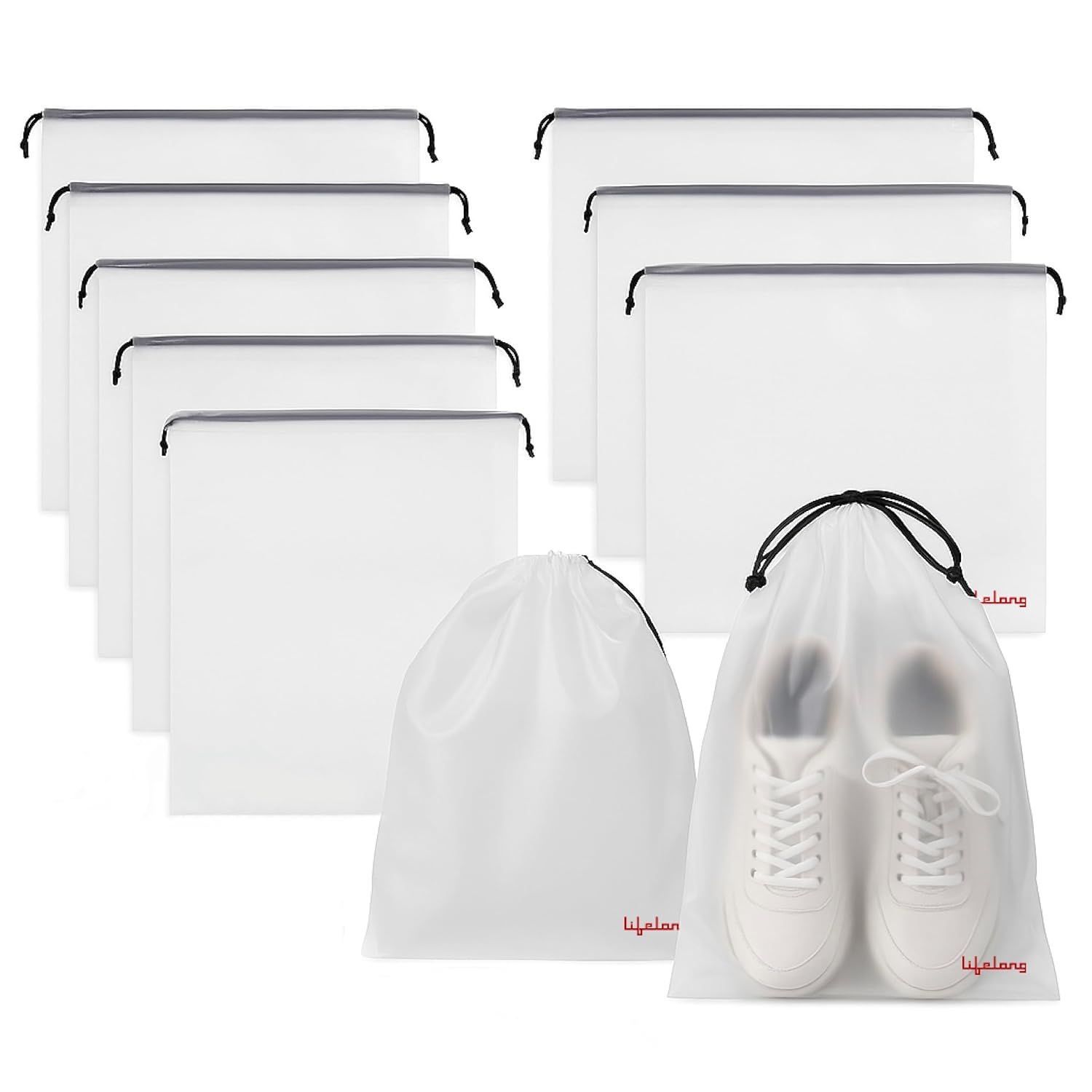 Lifelong Shoe Bags Travel Pack of 10 | Drawstring | Dustproof | Clear Large | Men Women