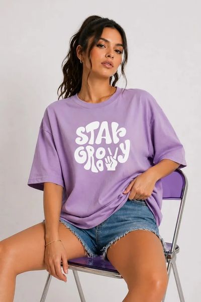 Double the Looks, Single Price! Reversible Cotton Blend Purple T-Shirt for Women