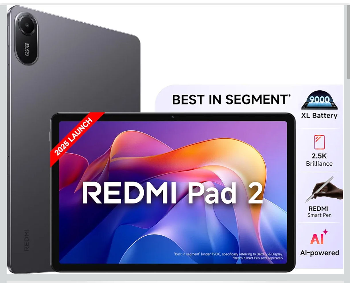 Redmi Pad 2, 11-inch (27.94 CM CM), LCD Display - 2.5K Sharp & Clear, 4GB RAM, 128GB ROM, Wi-Fi, Quad Speakers, Dolby Atmos, Graphite Grey, AI Enabled