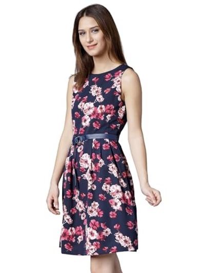 Tokyo Talkies Women's Sleeveless Boat Neck Printed Dresses