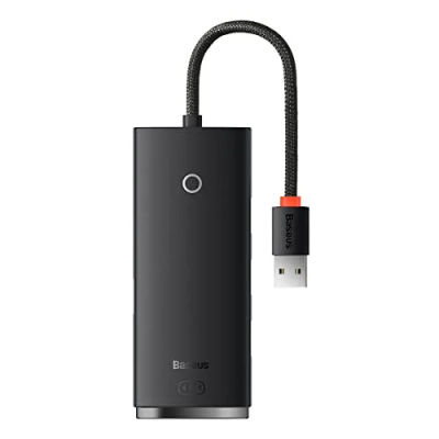 Baseus Lite Series USB Hub, 4-Port USB 3.0, 5Gbps Data Transfer, 25cm Cable, Black