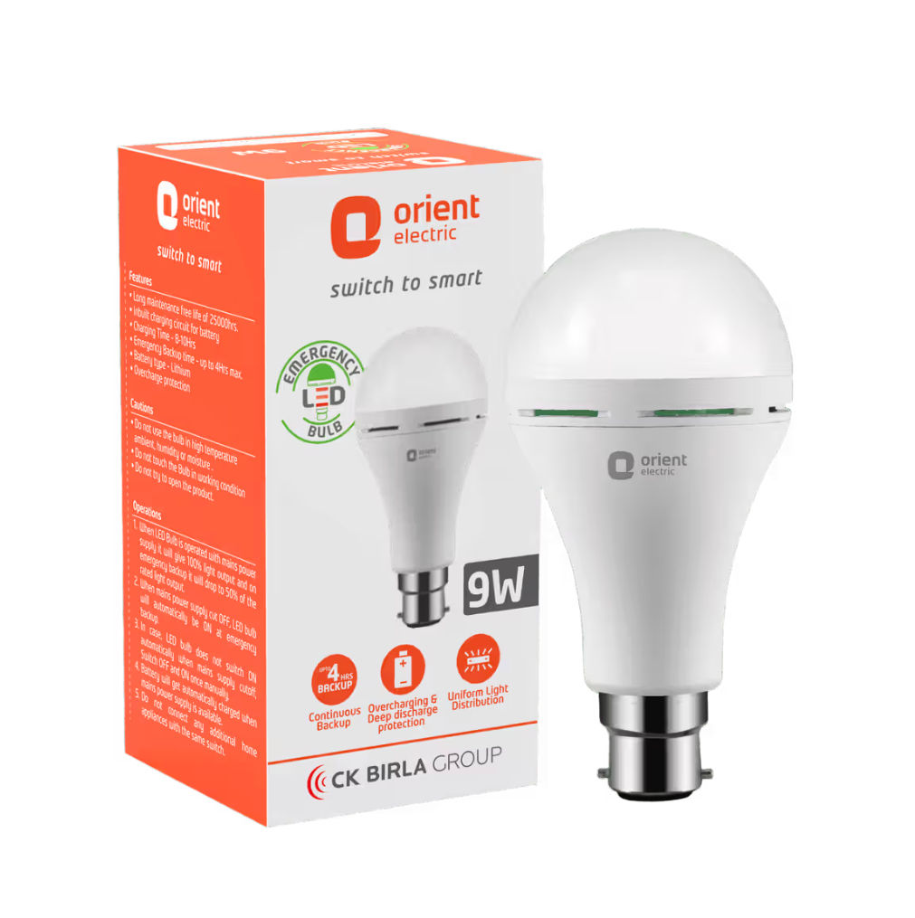 Instamart : Orient Electric 9 W Emergency Bulb, B22D, 6500 K, 230 V (Cool White)