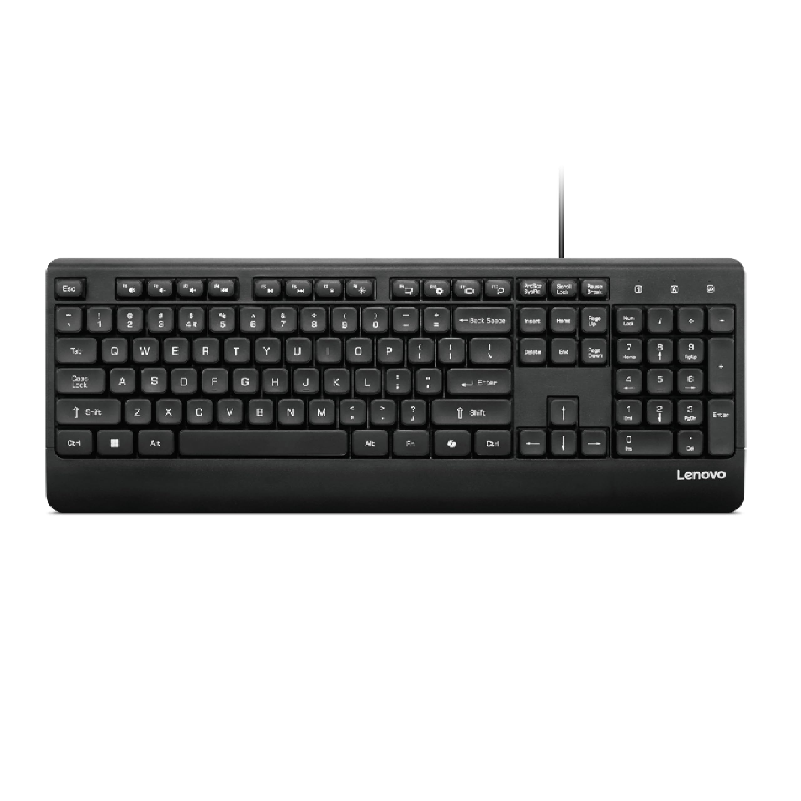 Lenovo 110 USB-A Wired Multimedia Keyboard Full Size Waterproof Keys One Touch Copilot Key Adjustable Stand- Black