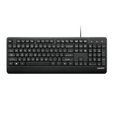 Lenovo 110 USB-A Wired Multimedia Keyboard Full Size Waterproof Keys One Touch Copilot Key Adjustable Stand- Black