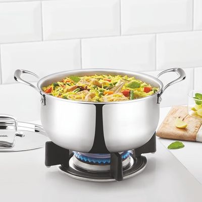 Borosil Cookfresh Tri-ply Casserole 18cm (2.1 L) Steel Handle | SS304 Food Grade Steel,