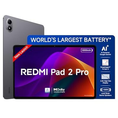 Redmi Pad 2 Pro, 12.1-inch (30.73 CM), LCD Display - 2.5K Sharp & Clear, 8GB RAM, 128GB ROM, Wi-Fi, Quad Speakers, Dolby Atmos, Graphite Grey, AI Enabled