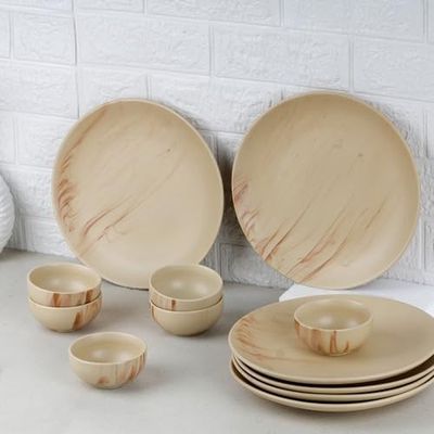 The Earth Store Ivory Italian Ceramic Dinner Set 12 Pieces Serving for 6, Microwave & Dishwasher Safe Plates & Bowls Bone-Ash Free Crockery Set for Dining and Gifting