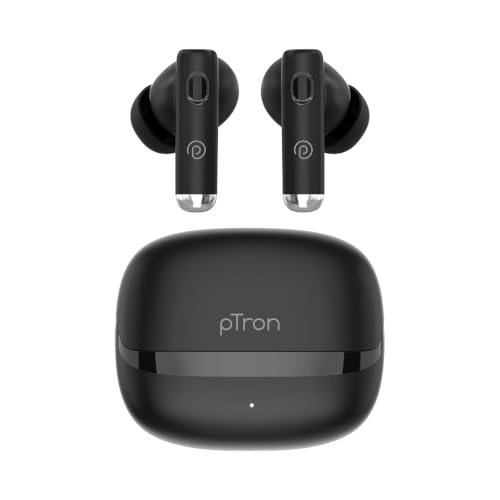 pTron Bassbuds Encore in-Ear TWS Ear Buds w/ 50Hrs Playtime, Custom EQ, Mobile App, 13mm Drivers, Pristine Sound, BTv6.0 Headphones, Touch Control, Voice Assistant, Type C Charging & IPX4 (Black)