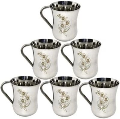 LEROYAL Pack of 6 Stainless Steel Tea/Coffee Cup /Glass with Handle | Designer