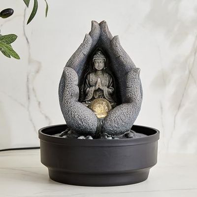 Home Centre Alpine Modern Polyresin Buddha in Palm Water Fountain - 22x27cm [Apply 20% Coupon]