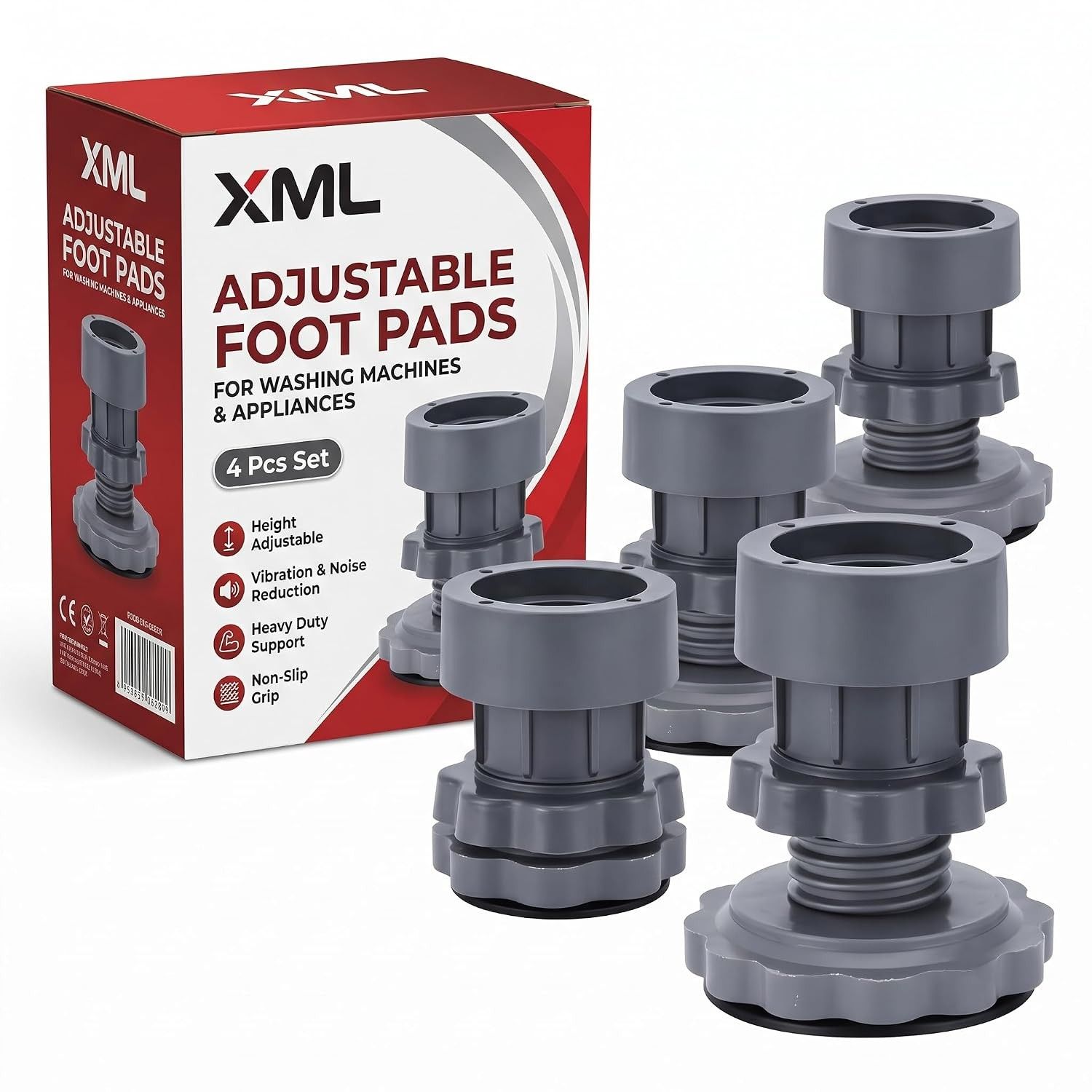 XML Washing Machine Stand Refrigerator Stand Floor Tray for Height Adjustment Plastic Leveling Feet Leg Anti Vibration Non Slip Pad with Rubber Grip, Set of 4, Grey
