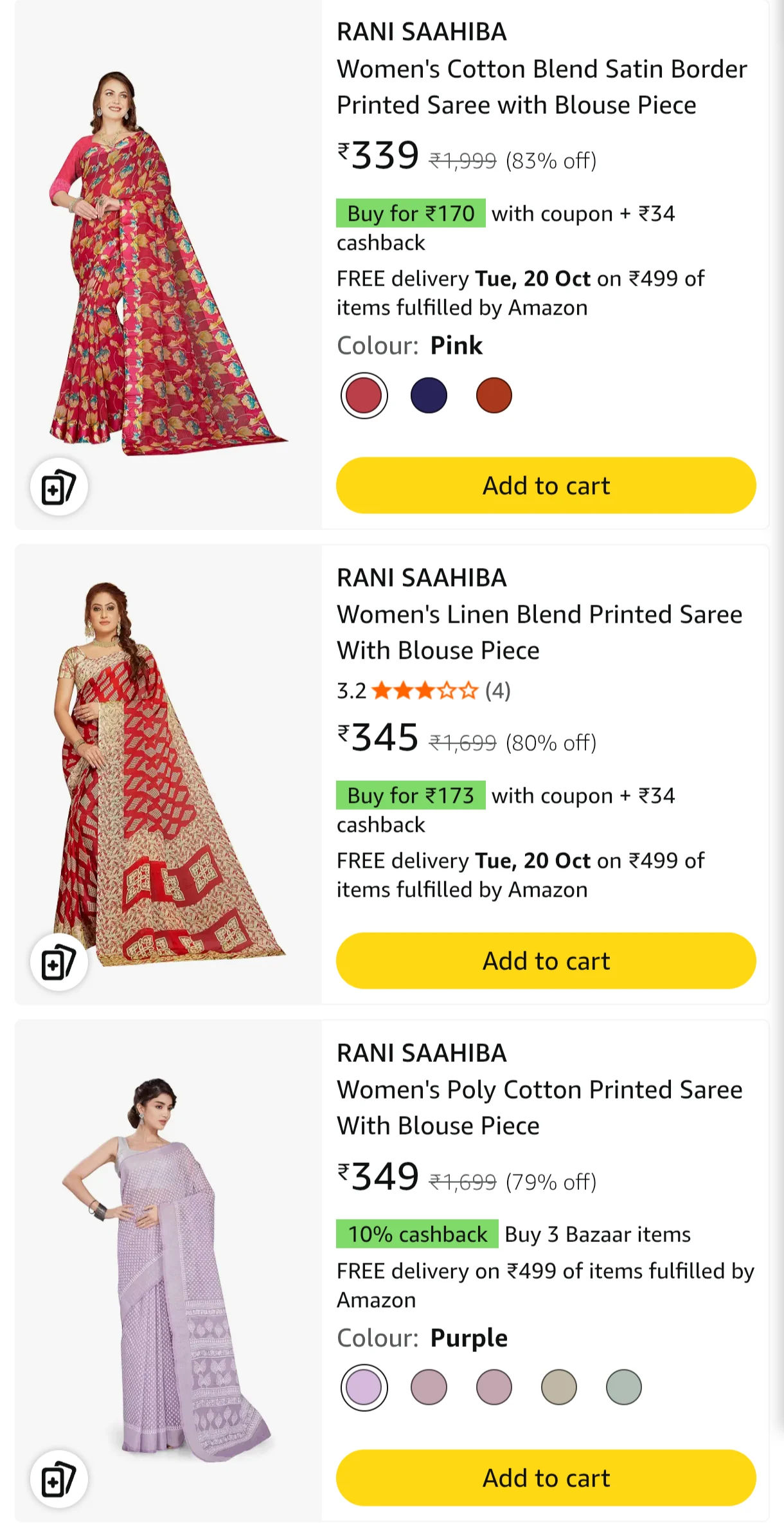 Rani Saahiba Sarees upto 84% off .
