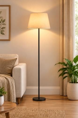 Black Floor Lamp with Fabric Jute Shade, 132 cm