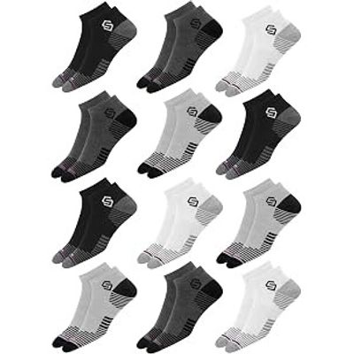 SWAGR 12 Pairs Sports Cotton Ankle Length Socks for Men, Pack of 12., Assorted