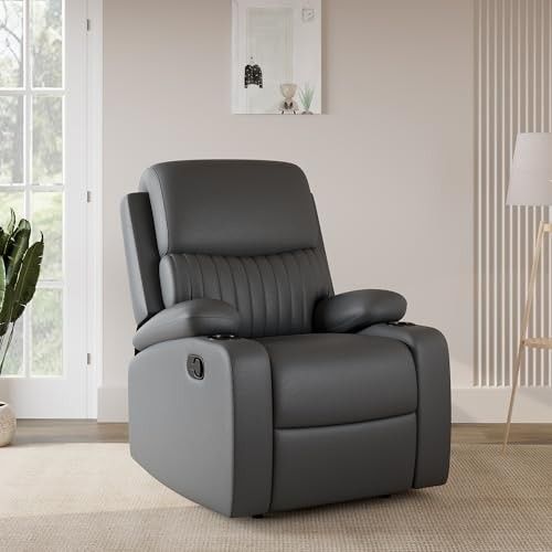 Amazon Brand - Solimo Orleans | Single Seater Sofa Recliner | Manual Recliner (Leatherette_Grey)