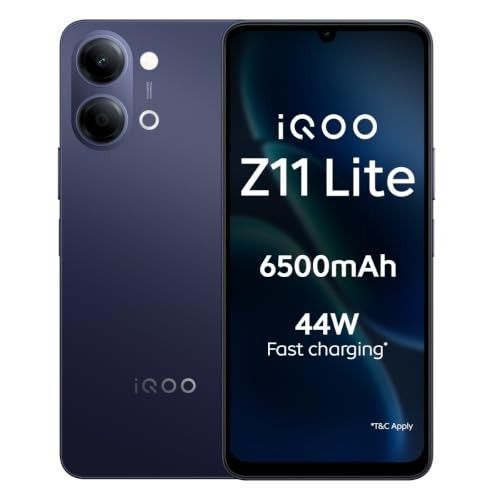 iQOO Z11 Lite 44W 5G (Midnight Blue, 4GB RAM, 128GB Storage) | 6500mAh Battery with 44W Fast Charging* | Dimensity 6300 with 579k+ AnTuTu Score* | OriginOS 6.0 with AI Creation* & Private Space*