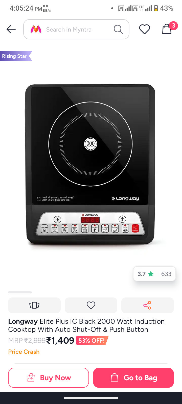 Lifelong induction Cooktop 2000w @1007
