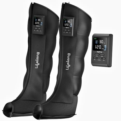 Lifelong Air Compression Leg & Foot Massager Machine for Pain Relief | 4000mAh Cordless Feet Massager with 240mmHg Pressure & 5Air Chambers | 2 Controllers, 7Intensities, 5Modes for Muscle Relaxation
