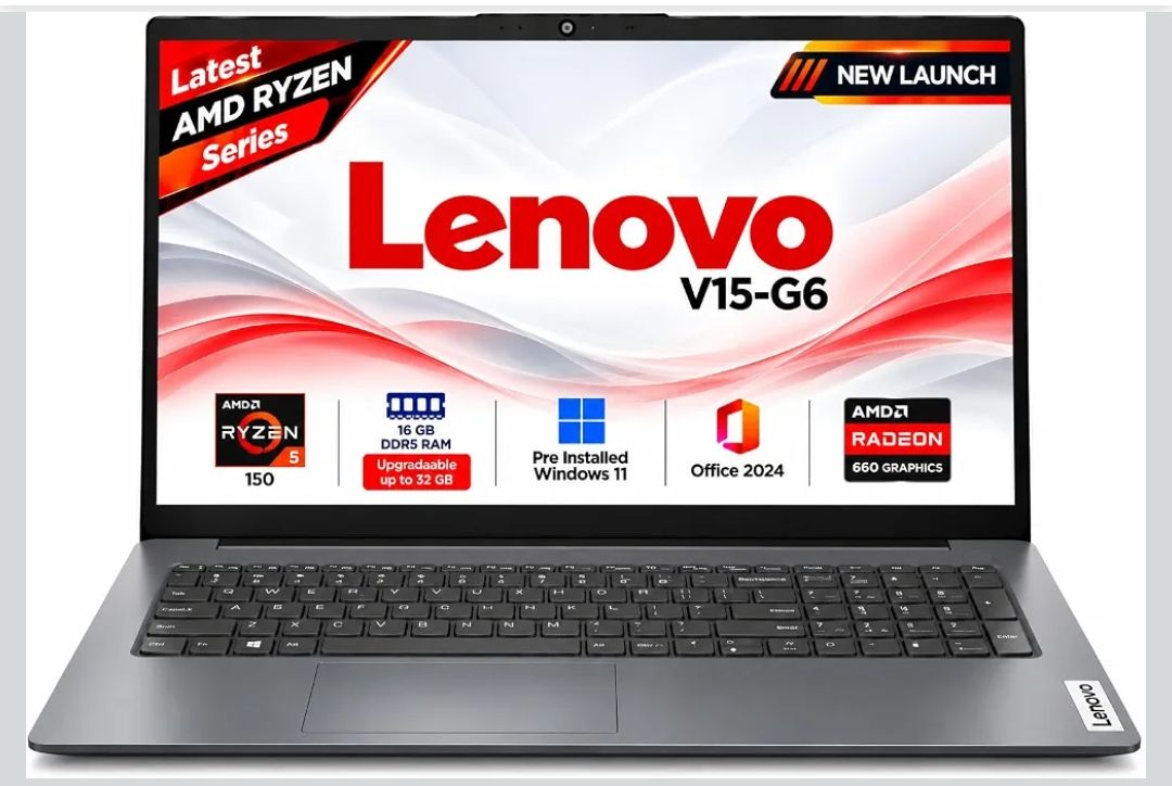 Lenovo V15 AMD Ryzen 5 150 15.6" (39.62cm) FHD 300 Nits Antiglare Thin and Light Laptop (16GB/512GB SSD/Windows 11/Office Home 2024/Luna Grey/1.65 Kg)-83V40063IG