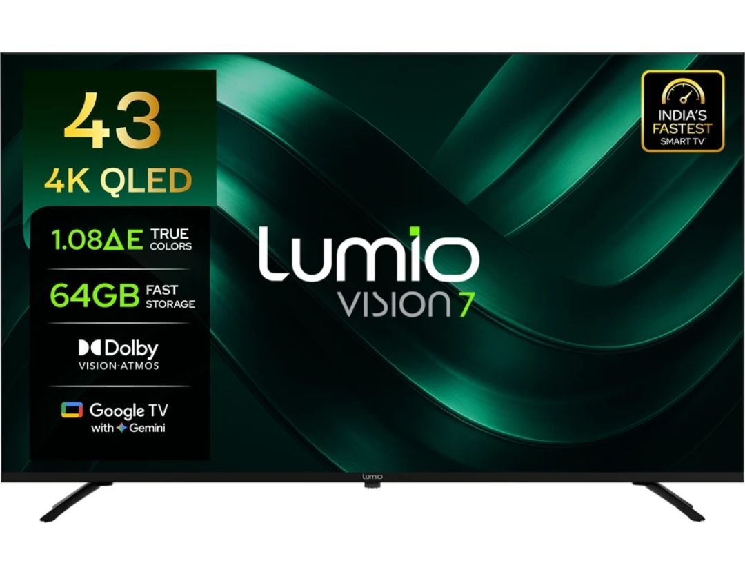 Lumio Vision 7 II 109 cm (43 inch) QLED Ultra HD (4K) Smart Google TV 2026 Edition with Gemini , Upto 400 Nits Brightness, HDR, Dolby Vision + Atmos with 24W Quad Driver Speakers and 64GB Storage. on Flipkart