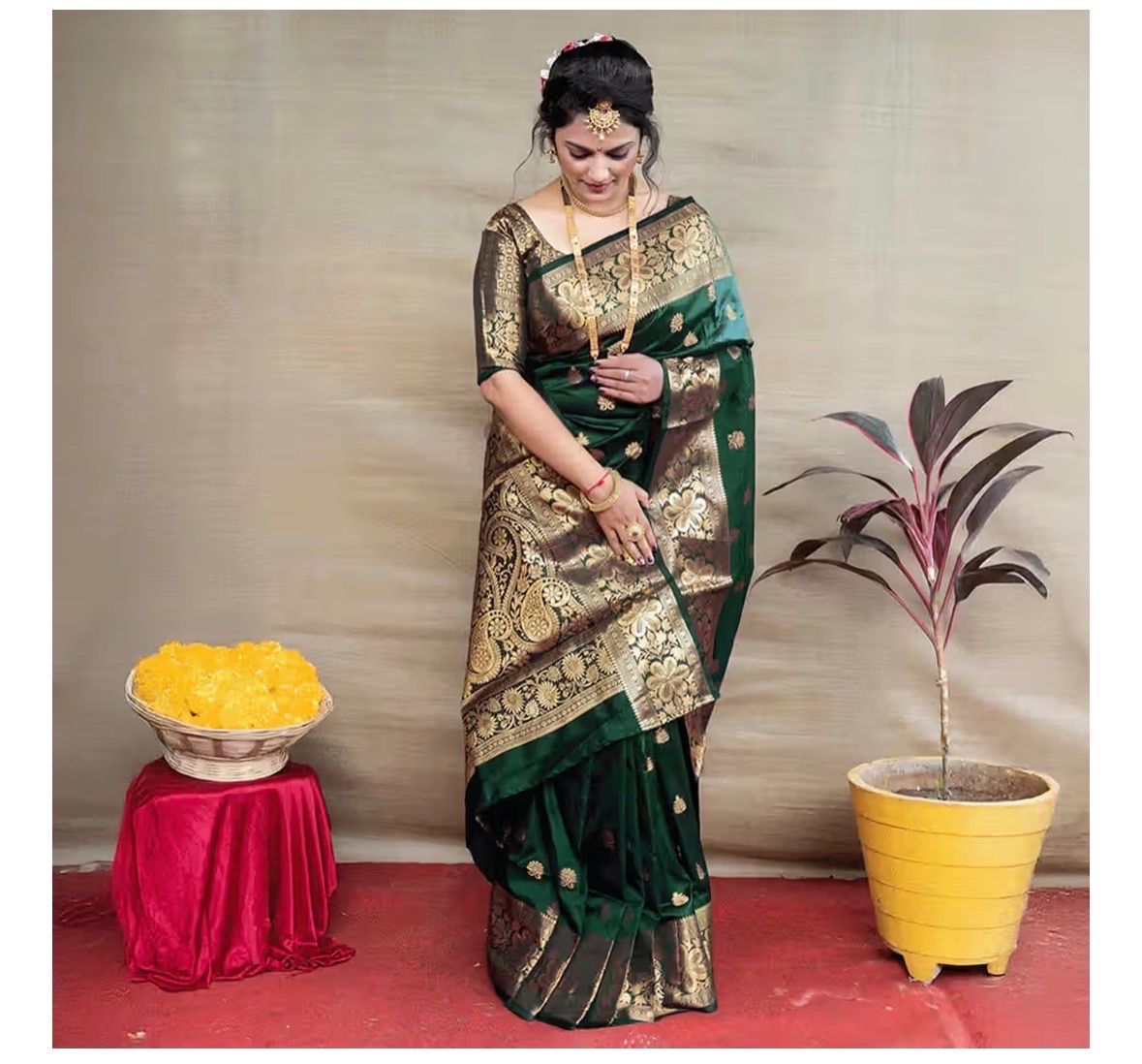 Sudathi Dark Green Banarasi Design Saree on Instamart: h