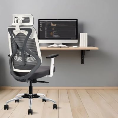 IAFA FURNITURE® Ergolux High Back Ergonomic Office & Study Chair | 3 Year Warranty | Adjustable Height, Tilt Lock, 2D Headrest, Adjustable Arms & Lumbar Support | Nylon Base | DIY (Grey)