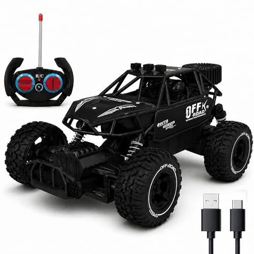 Black RC Car Rock Crawler Remote Control Car with LED Headlight, Rechargeable Battery High Speed Off Road RC Car, Monster Truck Toy Car for Kids & Boys 7-14 Years | Remote Control Car Toy Gift