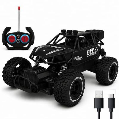 Black RC Car Rock Crawler Remote Control Car with LED Headlight, Rechargeable Battery High Speed Off Road RC Car, Monster Truck Toy Car for Kids & Boys 7-14 Years | Remote Control Car Toy Gift